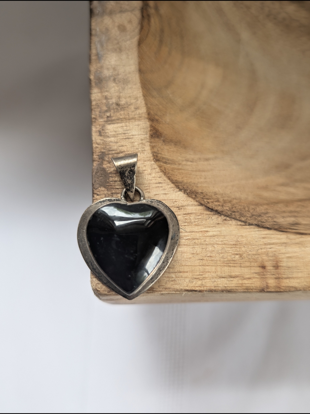 925 Sterling Silver Taxco Black Onyx Heart Bezel Set Signed Pendant